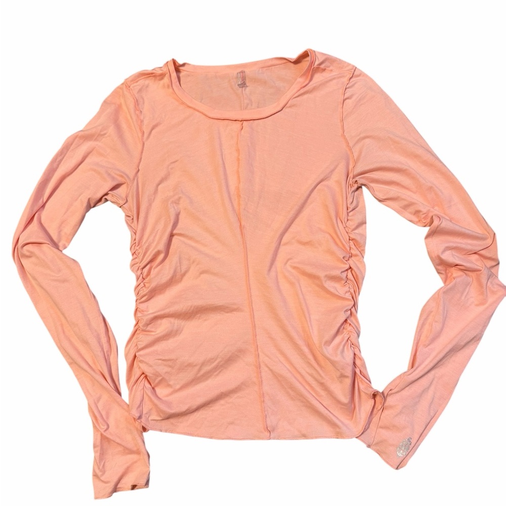 Free People Movement Right On Run  Long Sleeve Ruched Crewneck Top - Peach